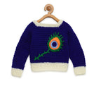 Chutput Kids Blue Coloured Solid Pullover with Peacock Applique Detail | Grocsy
