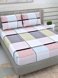 DREAM WEAVERZ Pink & Grey Geometric Glazed Cotton 220 TC King Bedsheet with 2 Pillow Covers | Grocsy