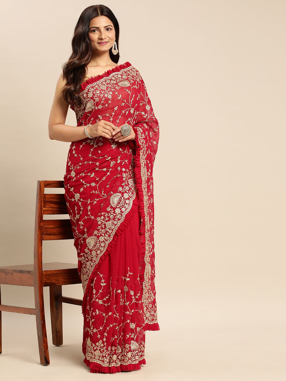 kasee Floral Zari Pure Georgette Saree | Grocsy