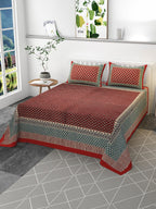 CLIO'S HERITAGE STORE Red Ethnic Motifs Cotton 400 TC King Bedsheet with 2 Pillow Covers | Grocsy