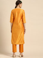 Sangria Women Orange Ethnic Motifs Embroidered Kurta with Trousers | Grocsy