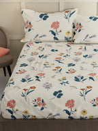 BIANCA LA-VOGUE Beige & Green Floral 152 TC Queen Bedsheet With 2 Pillow Covers | Grocsy