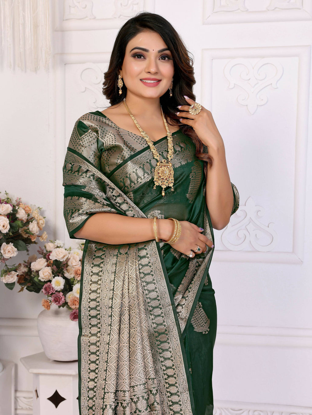 Aastha Fashion Green Soft Organza Silk Weaving Saree | Grocsy