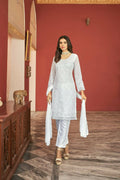 White Heavy Faux Georgette Embroidered Semi Stitched Suit - Dhvani | Grocsy