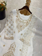 Teeya Creation White Color Gimmychu Silk Embroidery Work Wedding Wear Salwar Suit | Grocsy