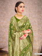 Vardha Pear Green Woven Banarasi Saree | Grocsy