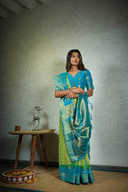 Vardha Lime Green Golden Zari Banarasi Chiffon Saree | Grocsy