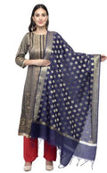 A R Silk Women's Chanderi Zari Embroidery Navy Blue Fancy Dupatta | Grocsy
