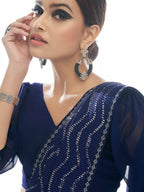Myra Navy Blue Georgette Embroidered Designer Saree | Grocsy