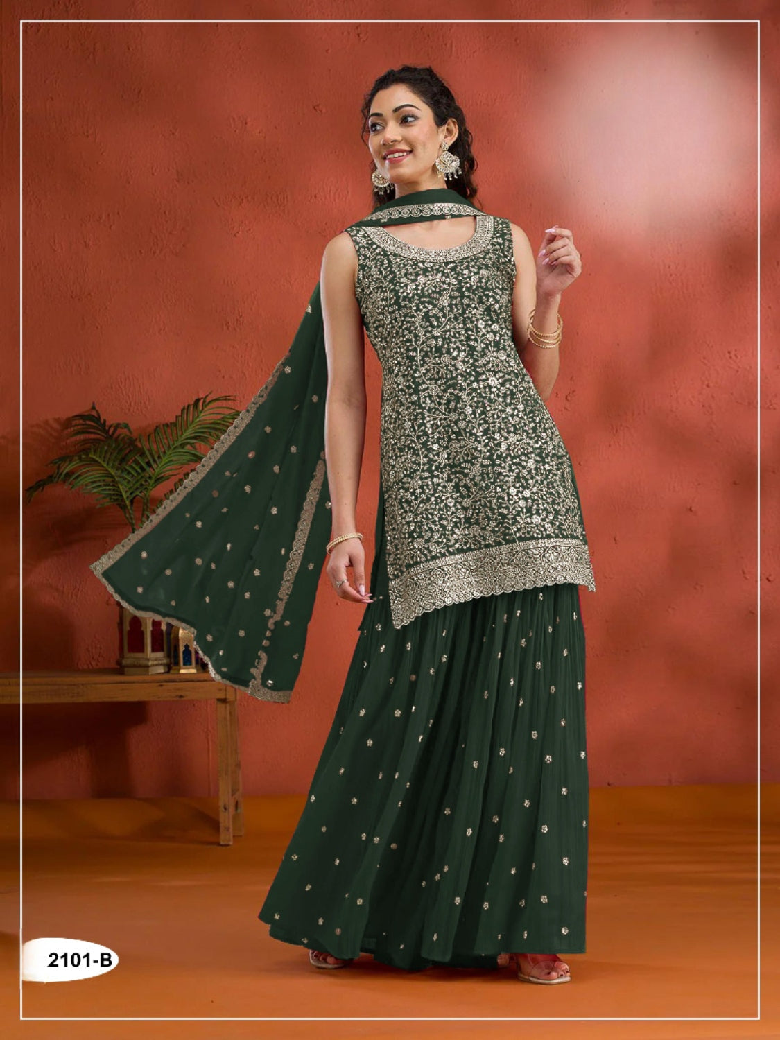 Anaita Green Blooming Georgette Suit With Heavy Embroidery & Sequence Work | Grocsy