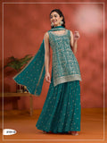 Anaita Teal Green Blooming Georgette Suit With Heavy Embroidery & Sequence Work | Grocsy