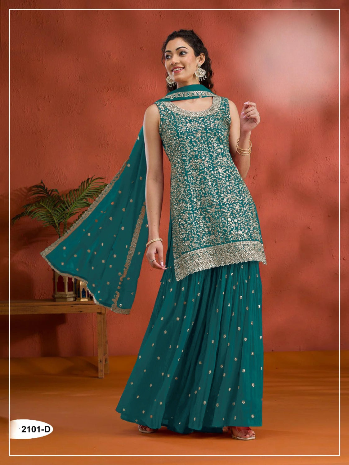 Anaita Teal Green Blooming Georgette Suit With Heavy Embroidery & Sequence Work | Grocsy