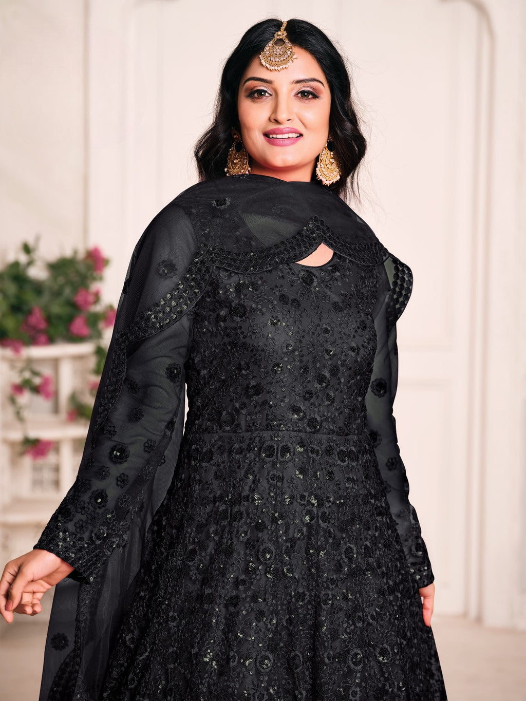 Anaita Black Embroidered Net Anarkali Suit | Grocsy