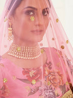 Myra Pink Floral Print Embroidered Designer Lehenga | Grocsy
