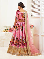Myra Pink Floral Print Embroidered Designer Lehenga | Grocsy