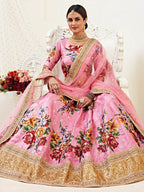 Myra Pink Floral Print Embroidered Designer Lehenga | Grocsy