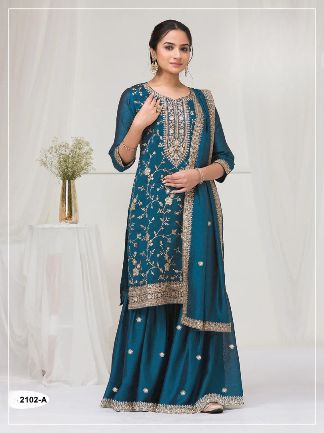 Anaita Teal Vichitra Suit With Heavy Embroidery Work | Grocsy