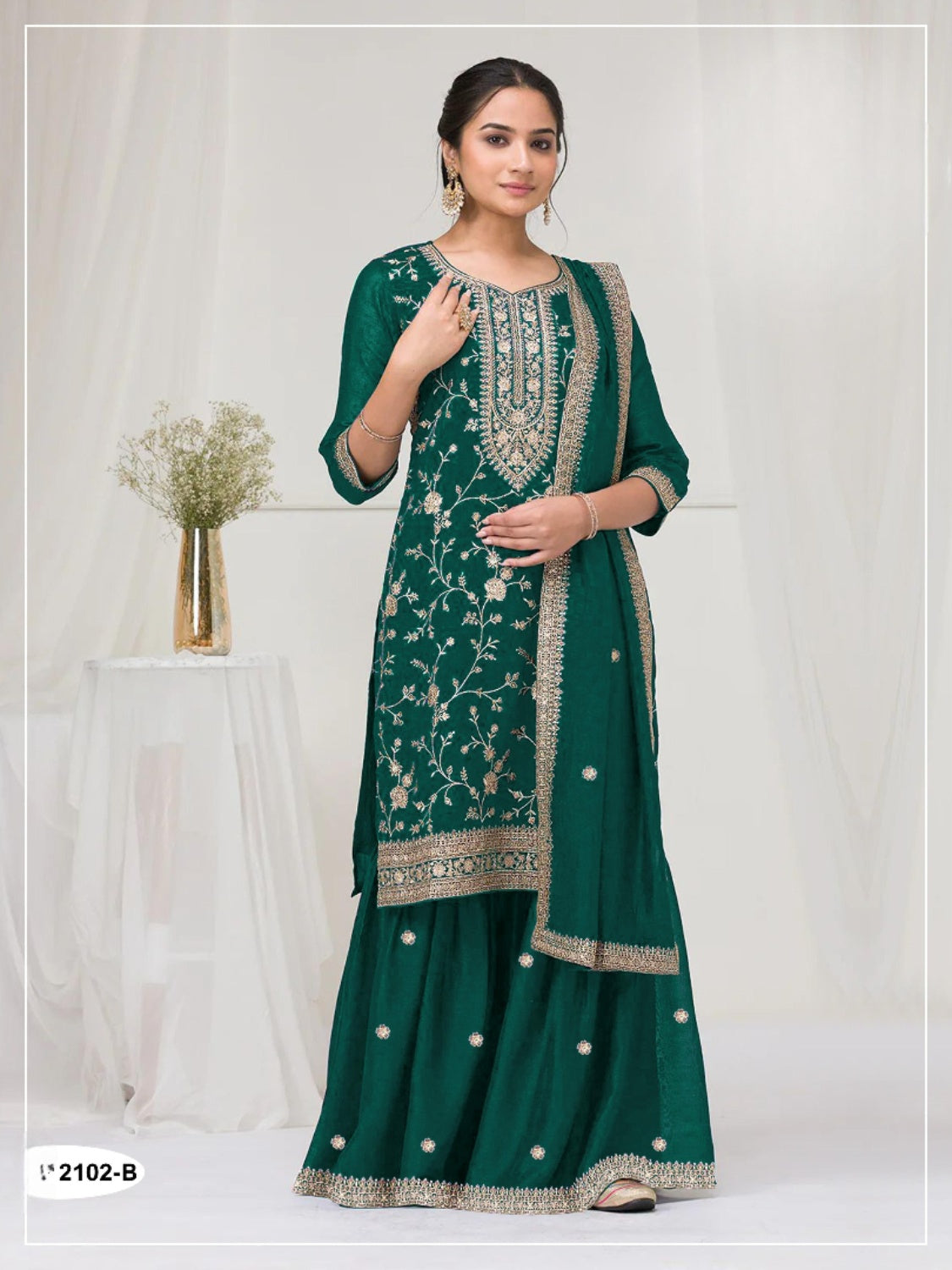 Anaita Dark Green Vichitra Suit With Heavy Embroidery Work | Grocsy