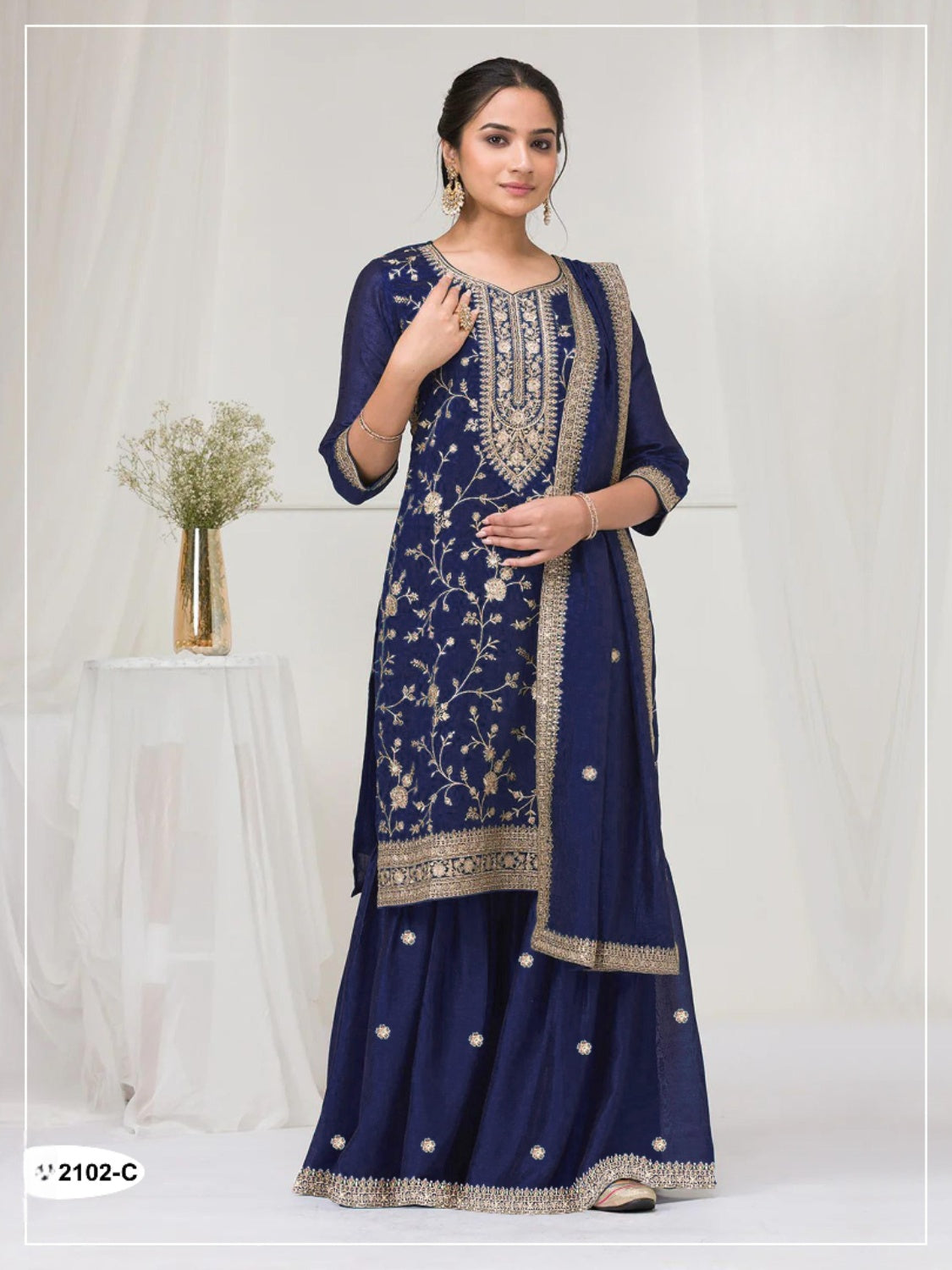 Anaita Navy Vichitra Suit With Heavy Embroidery Work | Grocsy