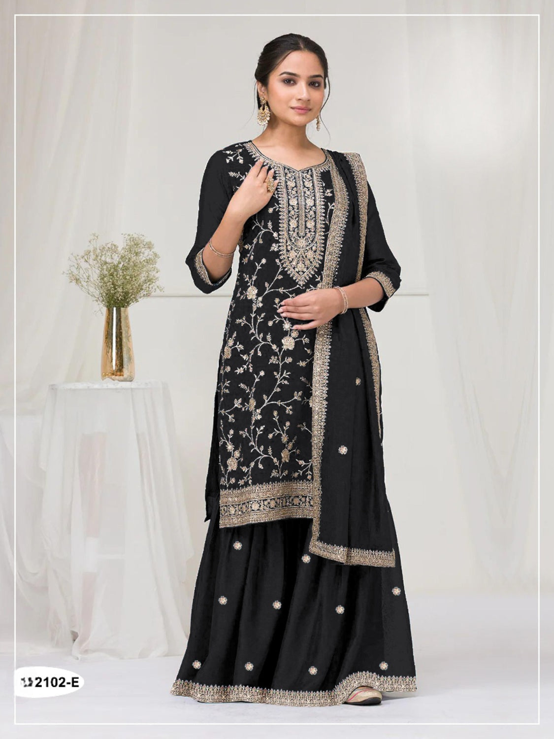 Anaita Black Vichitra Suit With Heavy Embroidery Work | Grocsy