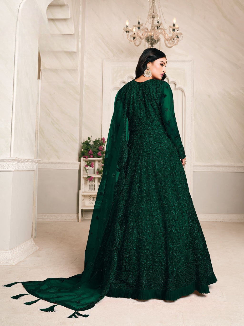 Anaita Green Embroidered Net Anarkali Suit | Grocsy