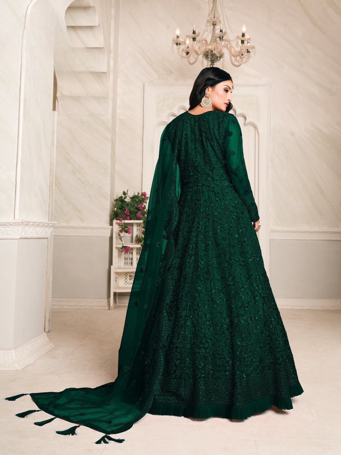 Anaita Green Embroidered Net Anarkali Suit | Grocsy
