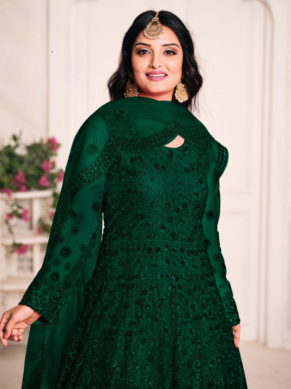 Anaita Green Embroidered Net Anarkali Suit | Grocsy