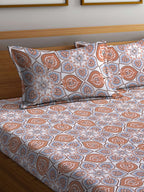 BOMBAY DYEING Brown & White Ethnic Motifs Cotton 104 TC King Bedsheet with 2 Pillow Covers | Grocsy