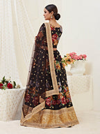 Myra Black Floral Print Embroidered Designer Lehenga | Grocsy