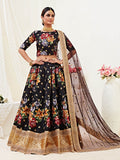 Myra Black Floral Print Embroidered Designer Lehenga | Grocsy