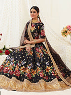 Myra Black Floral Print Embroidered Designer Lehenga | Grocsy