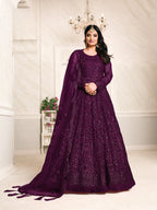 Anaita Purple Embroidered Net Anarkali Suit | Grocsy