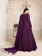 Anaita Purple Embroidered Net Anarkali Suit | Grocsy
