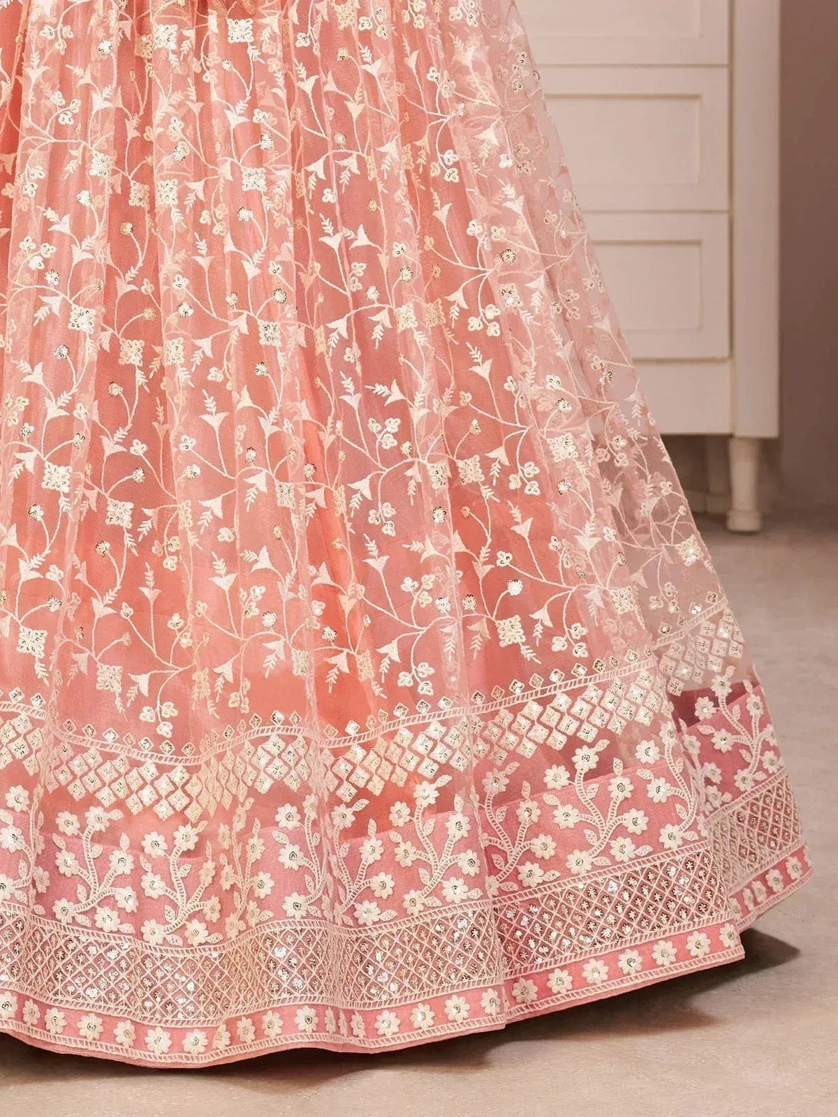 Tulsi Art Ravishing Light Pink Thread Net Festive Wear Lehenga Choli | Grocsy
