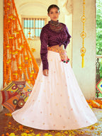 Myra Purple & White Cotton Embroidered Navratri Special Lehenga | Grocsy
