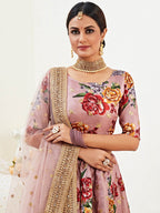 Myra Rosy Brown Floral Print Embroidered Designer Lehenga | Grocsy