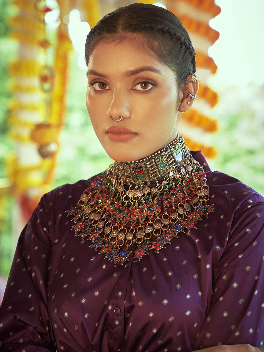 Myra Purple & White Cotton Embroidered Navratri Special Lehenga | Grocsy