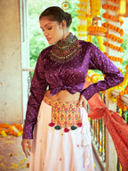 Myra Purple & White Cotton Embroidered Navratri Special Lehenga | Grocsy