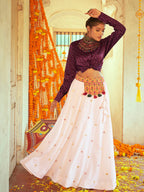 Myra Purple & White Cotton Embroidered Navratri Special Lehenga | Grocsy