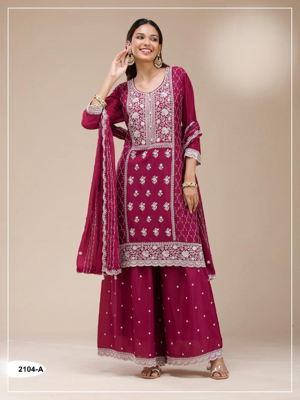 Anaita Maroon Faux Georgette Suit With Embroidery Sequence Work | Grocsy