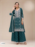 Anaita Teal Blue Faux Georgette Suit With Embroidery Sequence Work | Grocsy