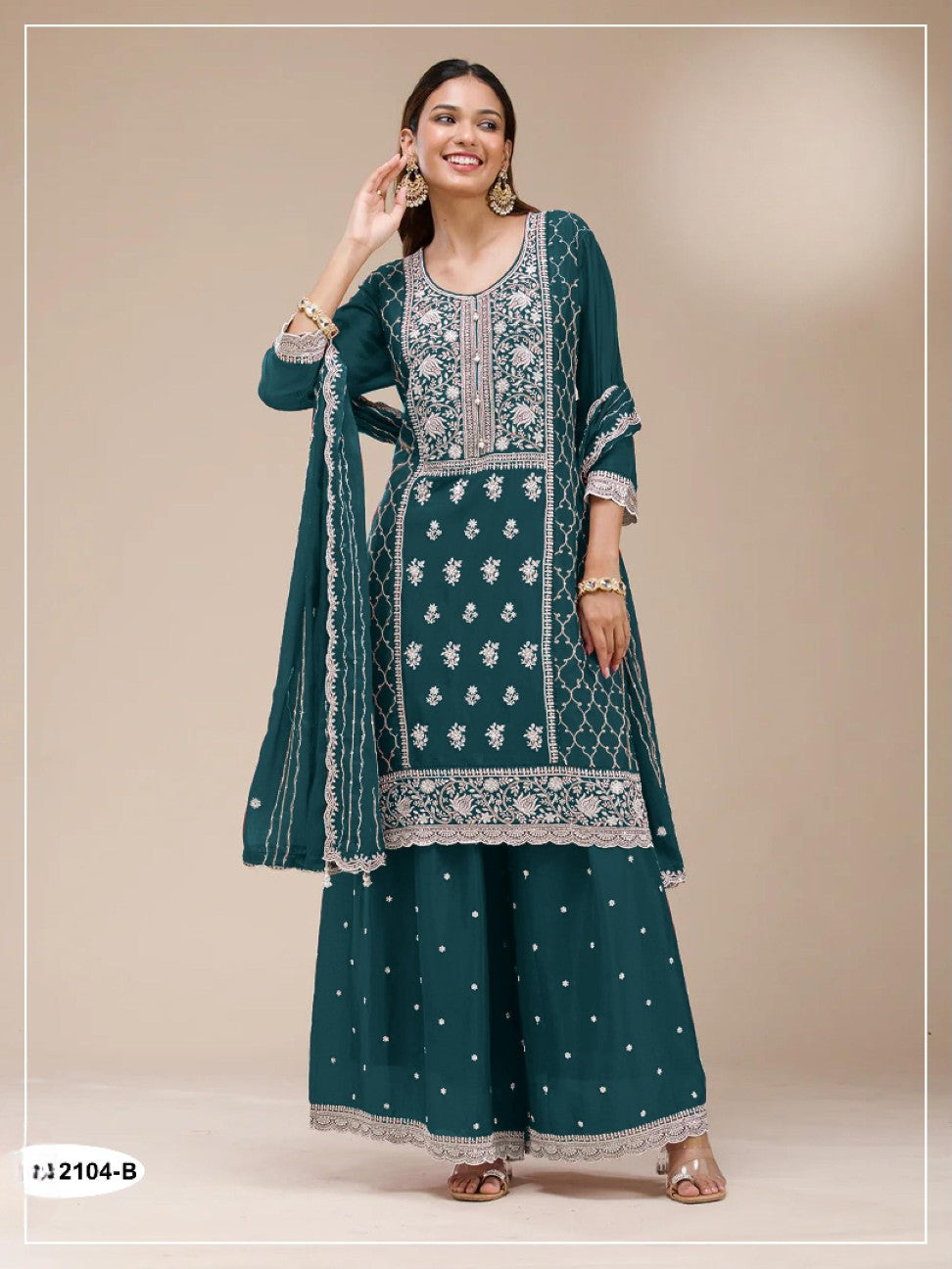 Anaita Teal Blue Faux Georgette Suit With Embroidery Sequence Work | Grocsy