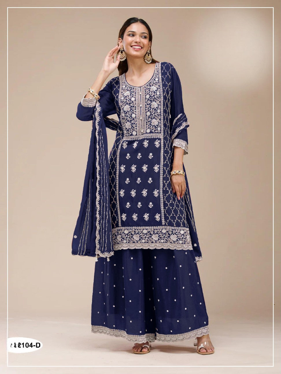 Anaita Navy Blue Faux Georgette Suit with Embroidery Sequence Work | Grocsy