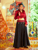 Myra Maroon & Black Cotton Embroidered Navratri Special Lehenga | Grocsy