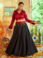 Myra Maroon & Black Cotton Embroidered Navratri Special Lehenga | Grocsy