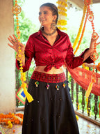 Myra Maroon & Black Cotton Embroidered Navratri Special Lehenga | Grocsy