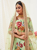 Myra Pista Floral Print Embroidered Designer Lehenga | Grocsy