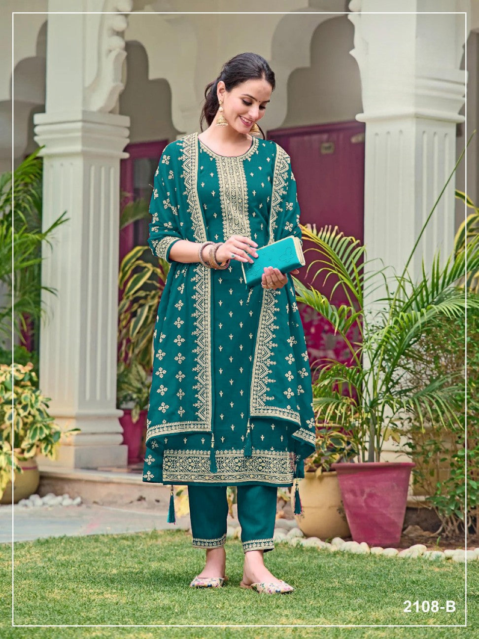 Anaita Emerald Fox Georgette Suit with Embroidery & Sequence Work | Grocsy