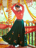 Myra Tomato Red & Green Cotton Embroidered Navratri Special Lehenga | Grocsy