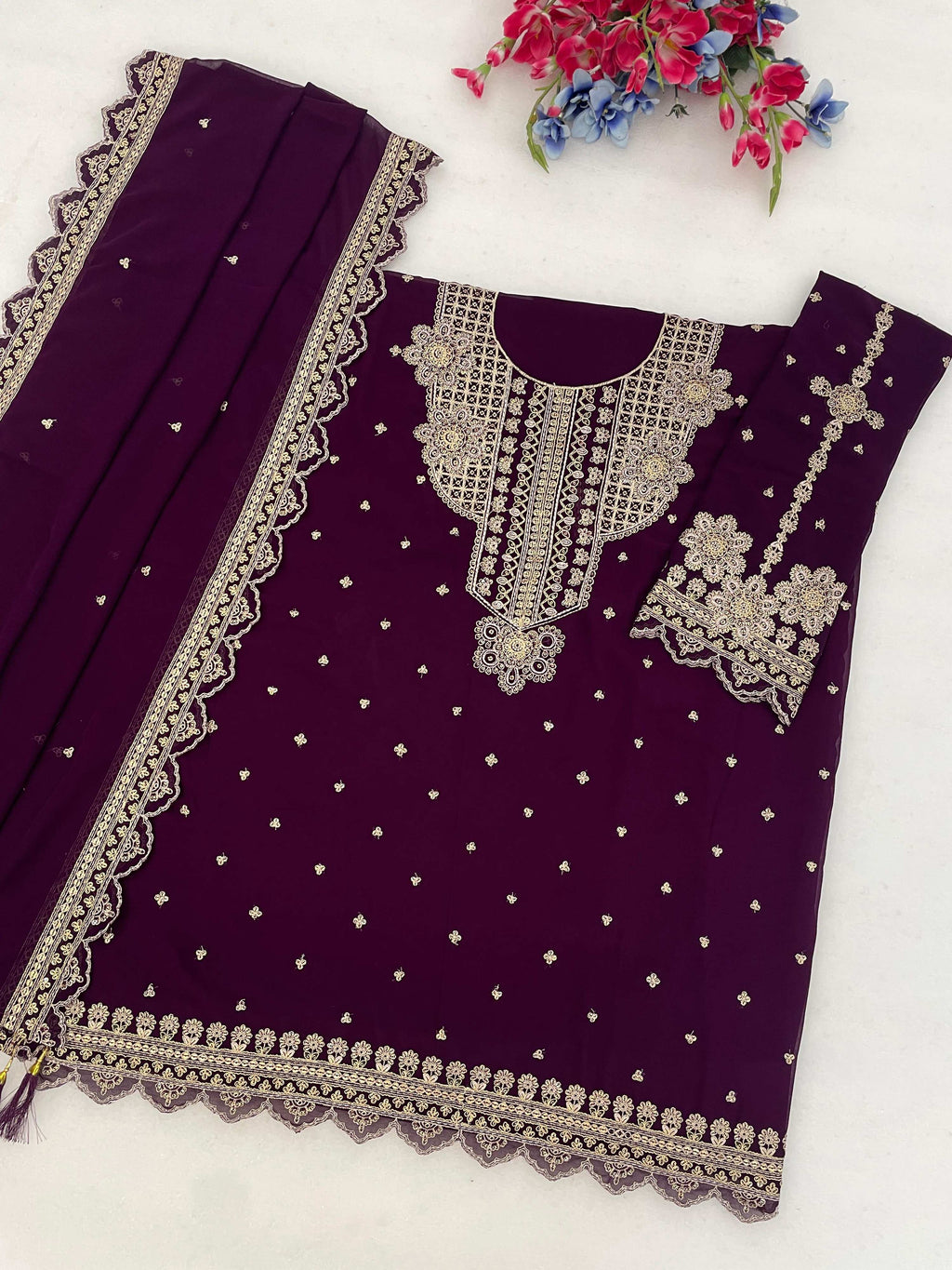 Anaita Purple Georgette Suit With Embroidery & Sequence Work | Grocsy